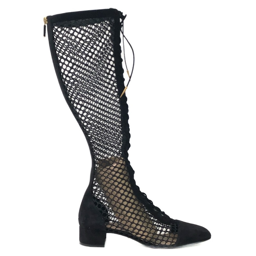Dior Naughtily D Runway 2018 Mesh Suede Lace-Up Knee-High Boots Black 37.5 - Picture 3 of 9